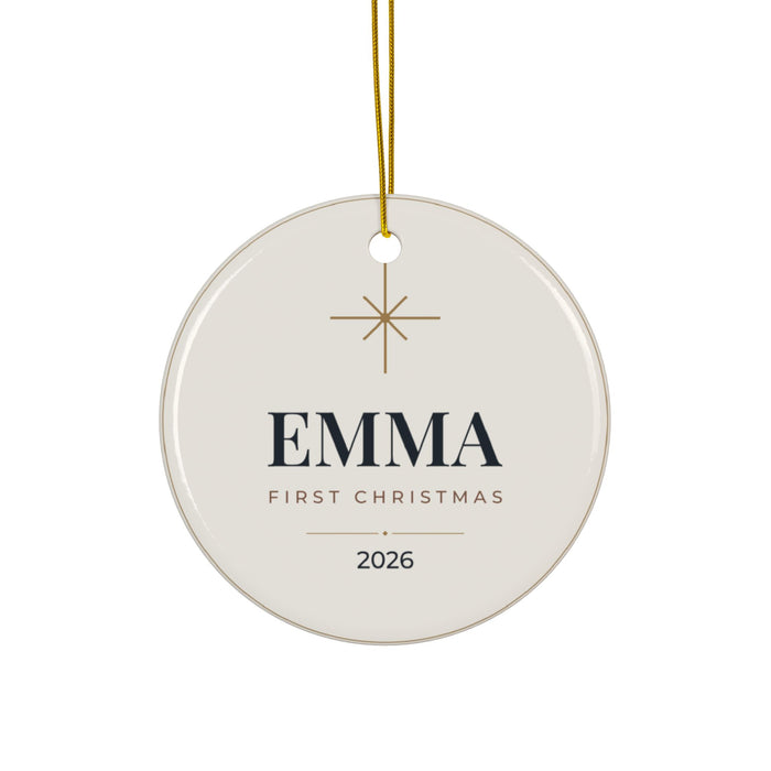 Personalized Baby's First Christmas Ornament, Two-Sided Ceramic Keepsake, Printed in the USA