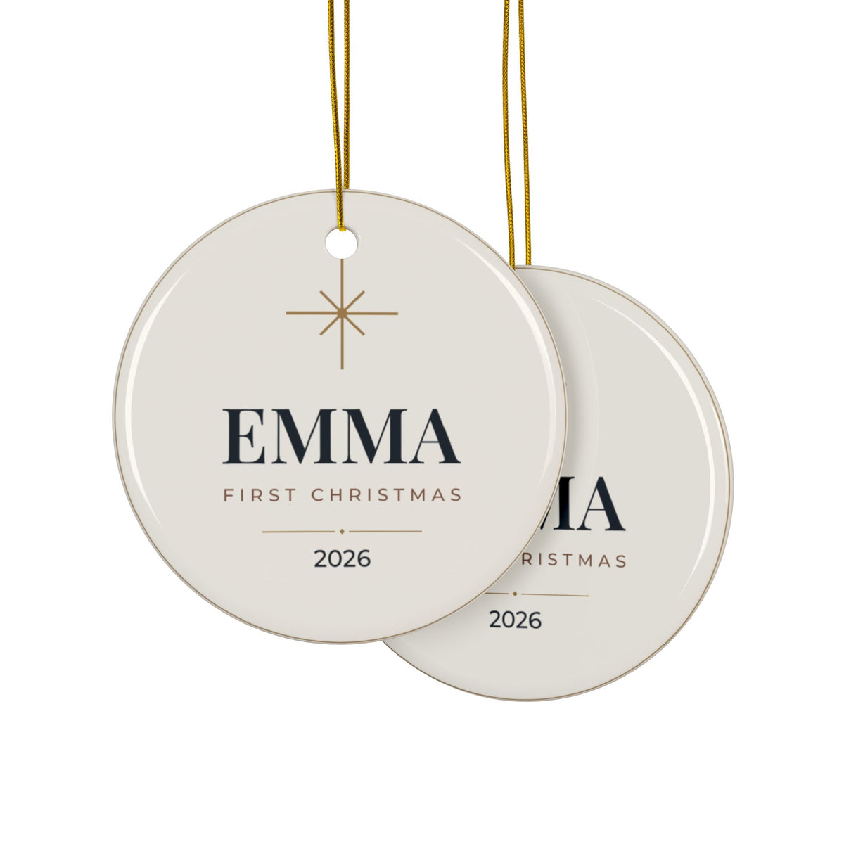 Personalized Baby's First Christmas Ornament, Two-Sided Ceramic Keepsake, Printed in the USA