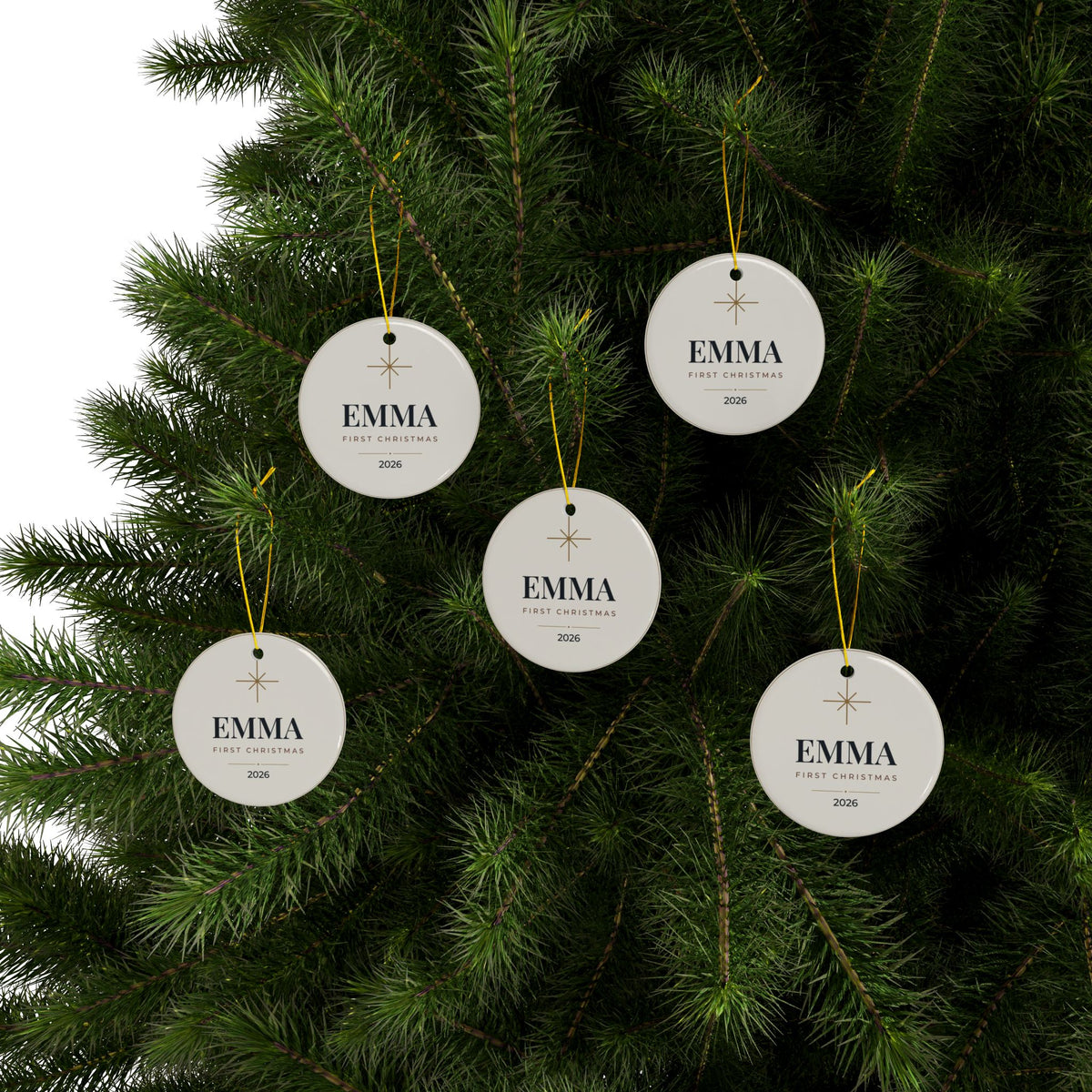 Personalized Baby's First Christmas Ornament, Two-Sided Ceramic Keepsake, Printed in the USA