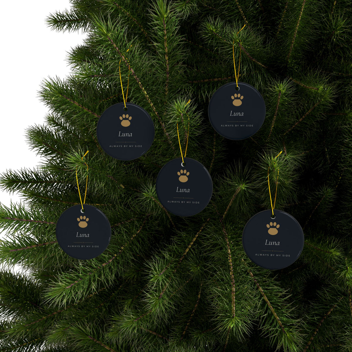 Personalized Pet Name Christmas Ornament, Two-Sided Ceramic Keepsake, Printed in the USA