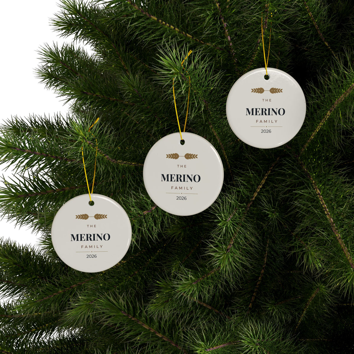Personalized Family Name Christmas Ornament, Two-Sided Ceramic Keepsake, Printed in the USA
