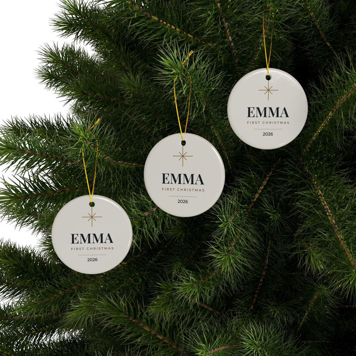 Personalized Baby's First Christmas Ornament, Two-Sided Ceramic Keepsake, Printed in the USA