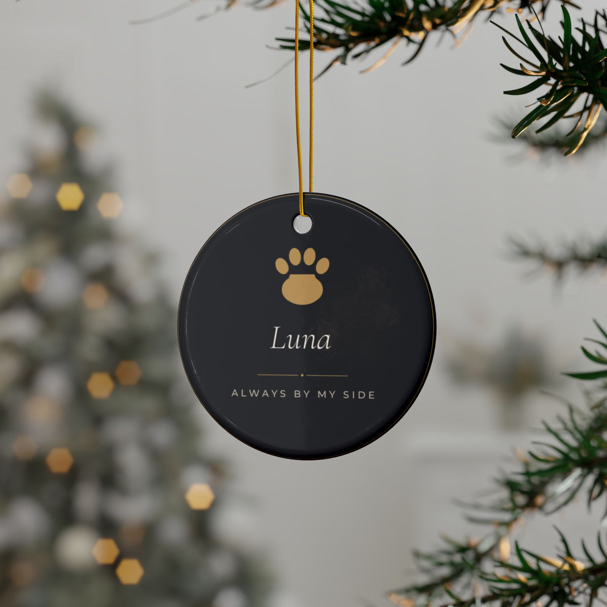 Personalized Pet Name Christmas Ornament, Two-Sided Ceramic Keepsake, Printed in the USA