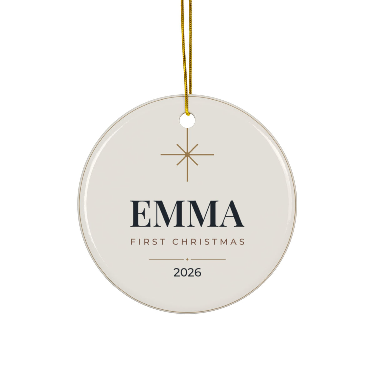 Personalized Baby's First Christmas Ornament, Two-Sided Ceramic Keepsake, Printed in the USA