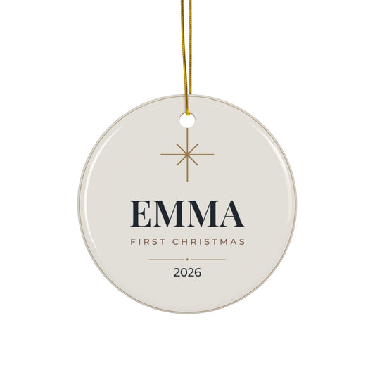 Personalized Baby's First Christmas Ornament, Two-Sided Ceramic Keepsake, Printed in the USA
