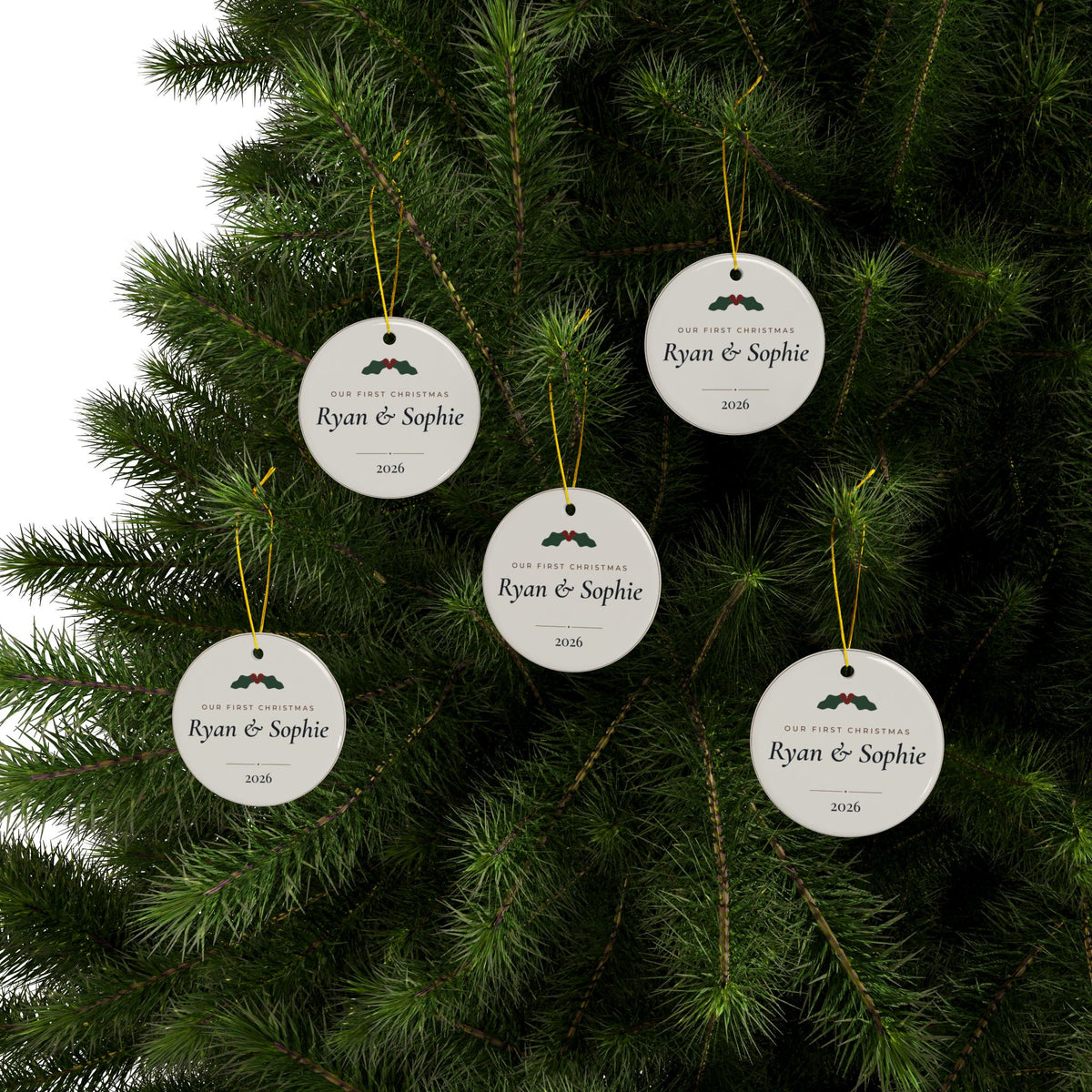 Personalized Our First Christmas Couple Ornament, Two-Sided Ceramic Keepsake, Printed in the USA
