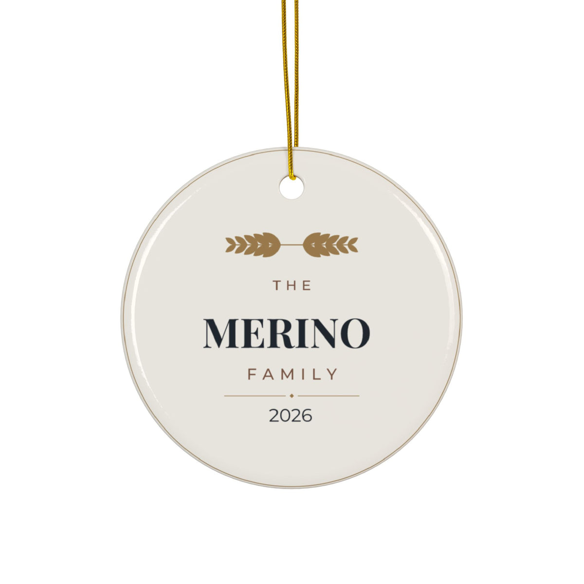 Personalized Family Name Christmas Ornament, Two-Sided Ceramic Keepsake, Printed in the USA