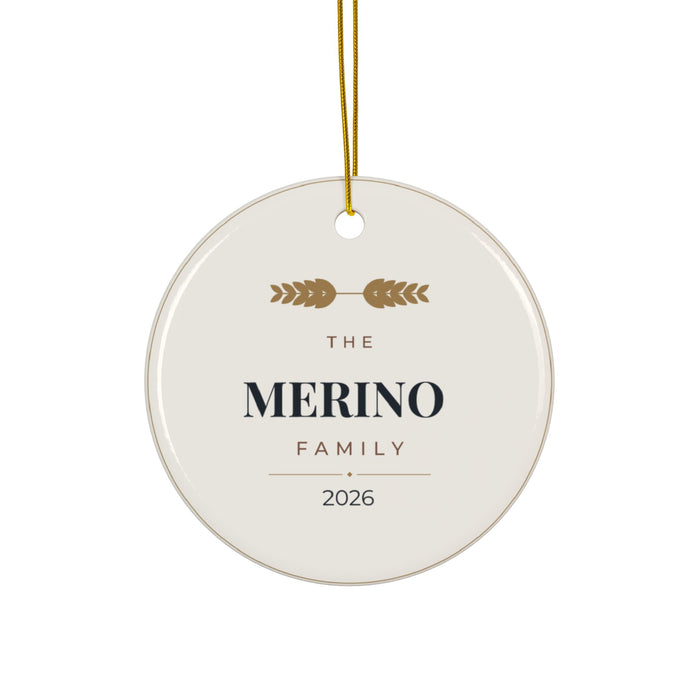 Personalized Family Name Christmas Ornament, Two-Sided Ceramic Keepsake, Printed in the USA