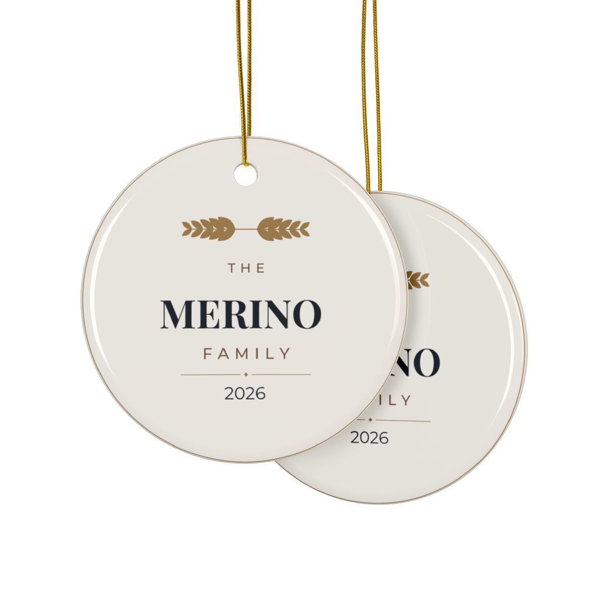 Personalized Family Name Christmas Ornament, Two-Sided Ceramic Keepsake, Printed in the USA
