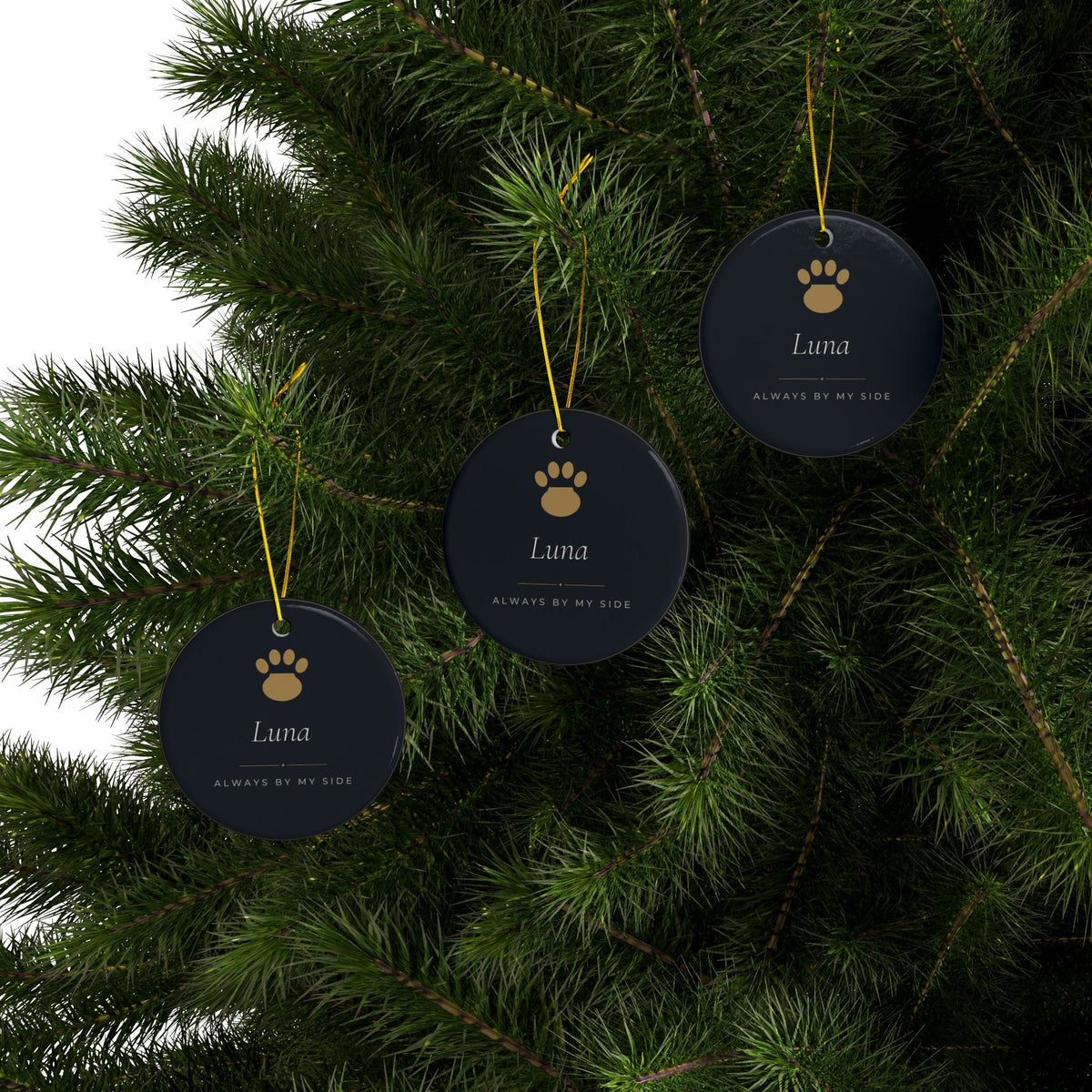 Personalized Pet Name Christmas Ornament, Two-Sided Ceramic Keepsake, Printed in the USA